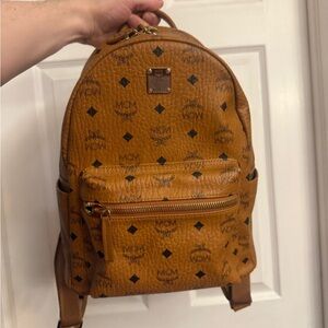 MCM Cognac Visetos Monogram Backpack with Gold Hardware